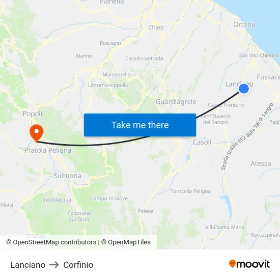 Lanciano to Corfinio map