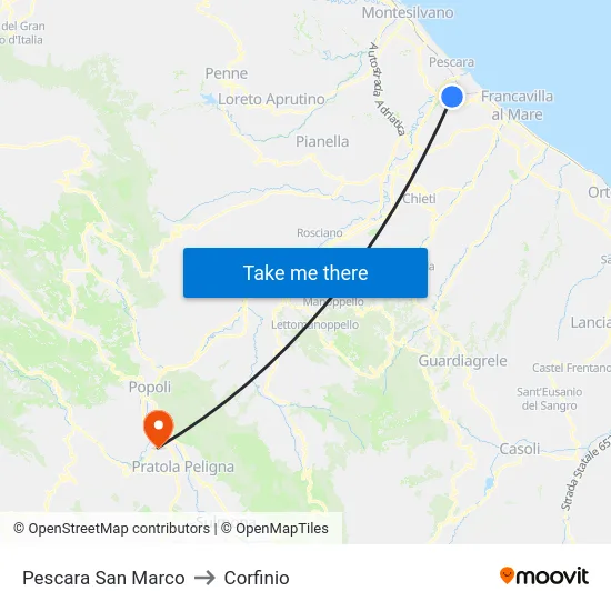 Pescara San Marco to Corfinio map