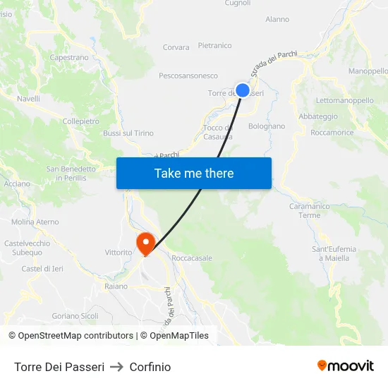 Torre Dei Passeri to Corfinio map