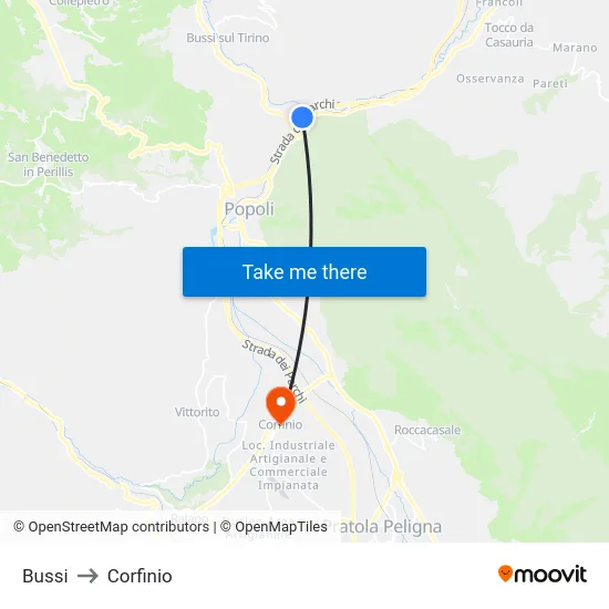Bussi to Corfinio map