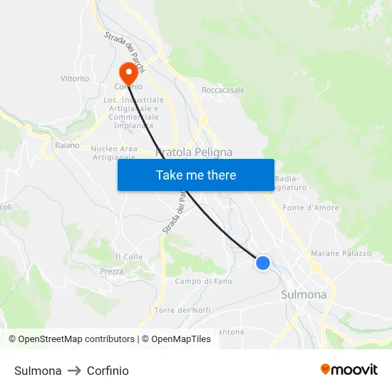 Sulmona to Corfinio map