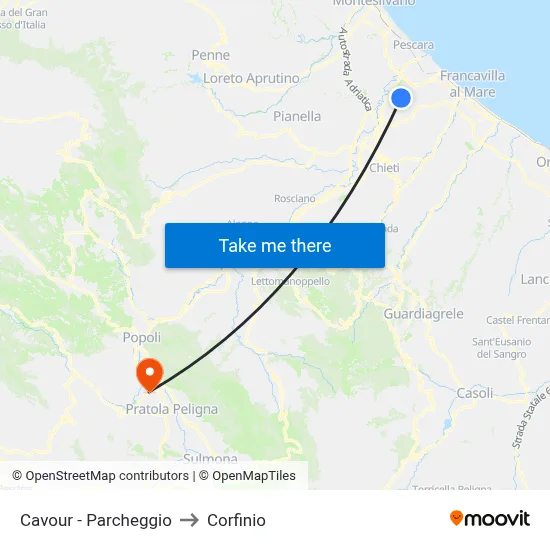 Cavour - Parking to Corfinio map