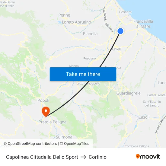 Capolinea Sambuceto Cittadella Dello Sport to Corfinio map