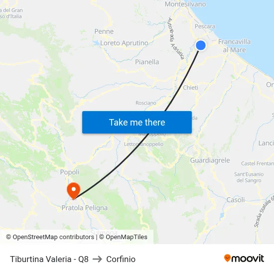 Tiburtina Valeria - Q8 to Corfinio map