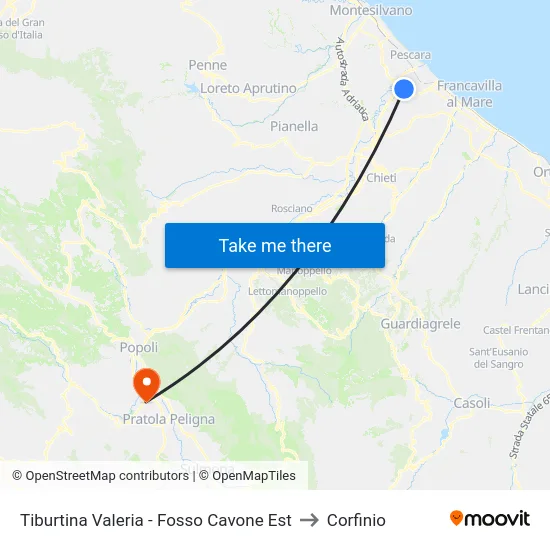 Tiburtina Valeria - Fosso Cavone Est to Corfinio map