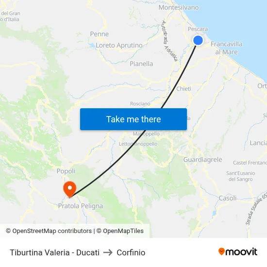 Tiburtina Valeria - Ducati to Corfinio map