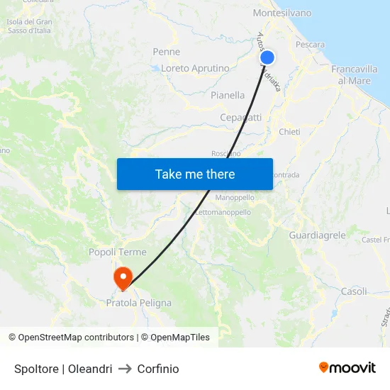 Spoltore | Oleandri to Corfinio map