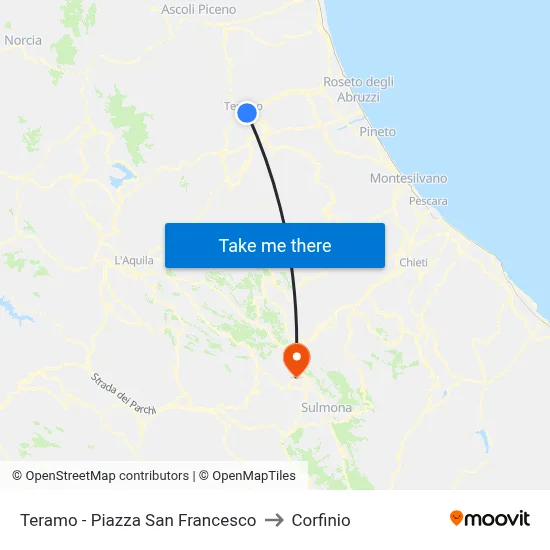 Teramo - Piazza San Francesco to Corfinio map