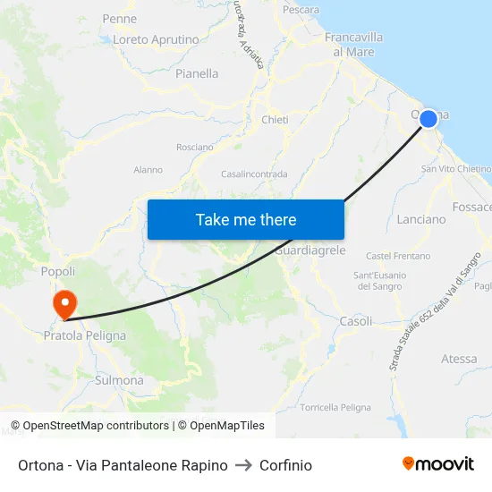 Ortona - Via Pantaleone Rapino to Corfinio map