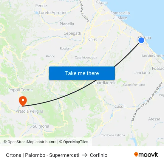 Ortona | Palombo - Supermercati to Corfinio map