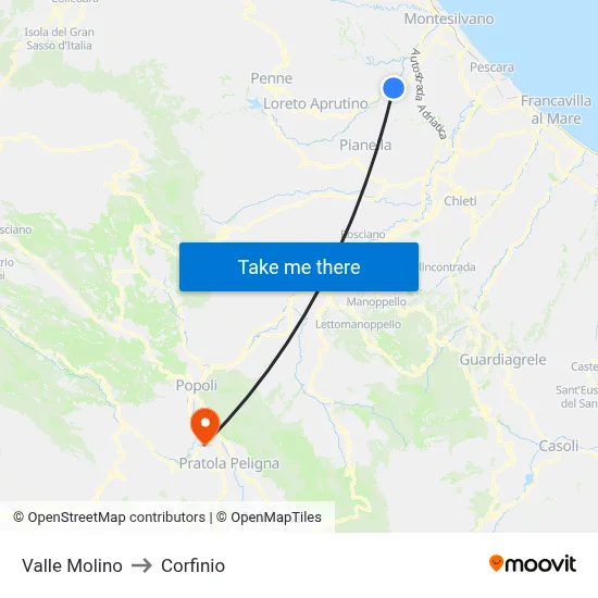 Valle Molino to Corfinio map