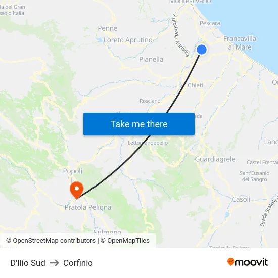 D'Ilio Sud to Corfinio map