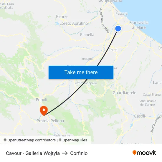 Cavour - Wojtyla Gallery to Corfinio map