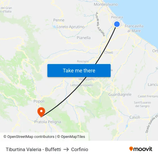Tiburtina Valeria - Buffetti to Corfinio map