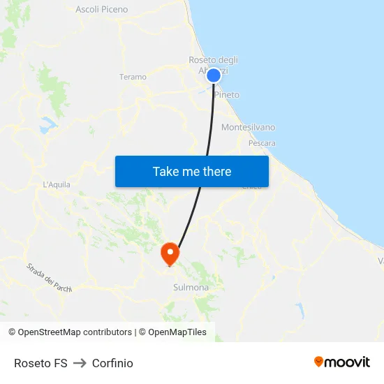 Roseto Station to Corfinio map