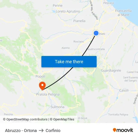 Abruzzo - Ortona to Corfinio map