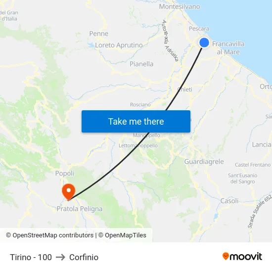 Tirino - 100 to Corfinio map