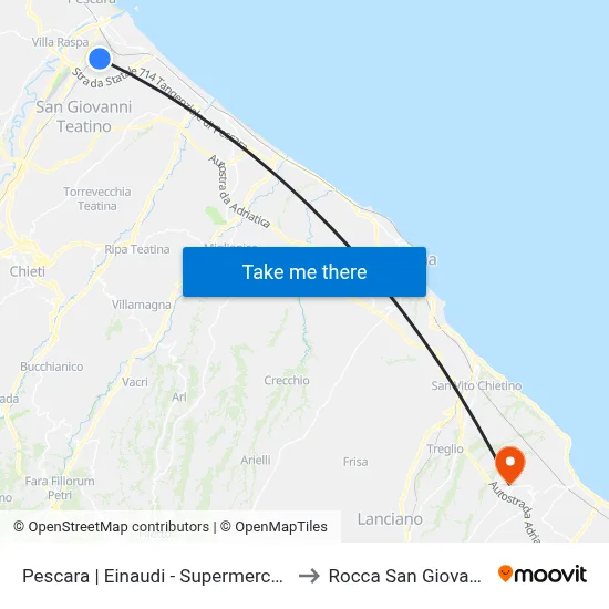 Pescara | Einaudi - Supermercato to Rocca San Giovanni map