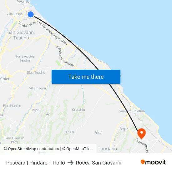 Pescara | Pindaro - Troilo to Rocca San Giovanni map