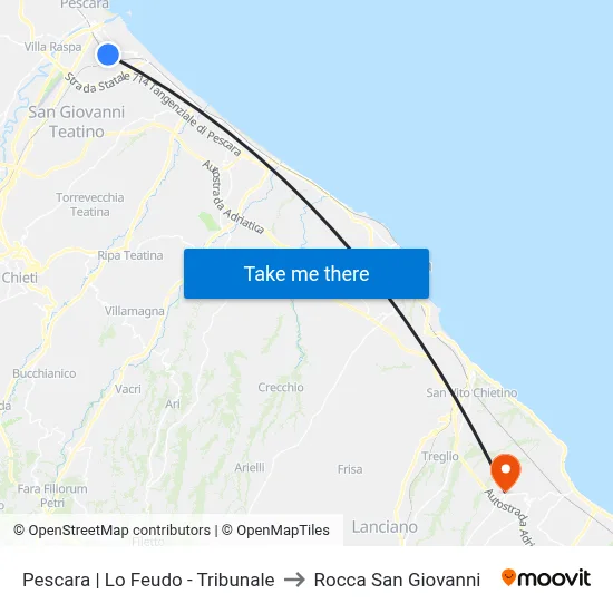 Pescara | Lo Feudo - Tribunale to Rocca San Giovanni map