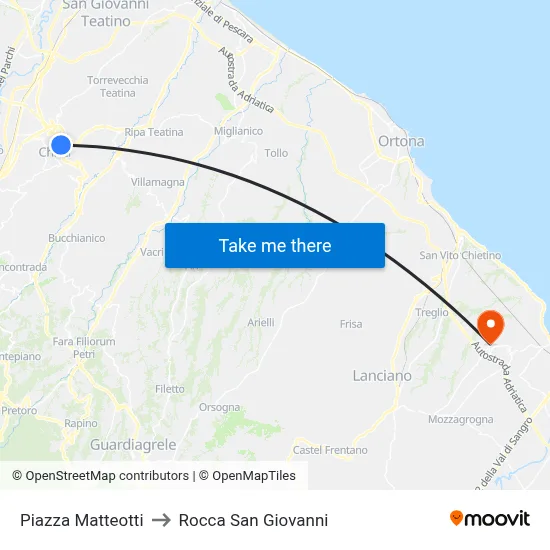 Matteotti Square to Rocca San Giovanni map