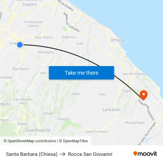 Santa Barbara (Church) to Rocca San Giovanni map
