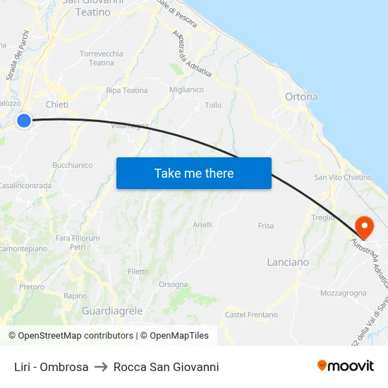 Liri - Ombrosa to Rocca San Giovanni map