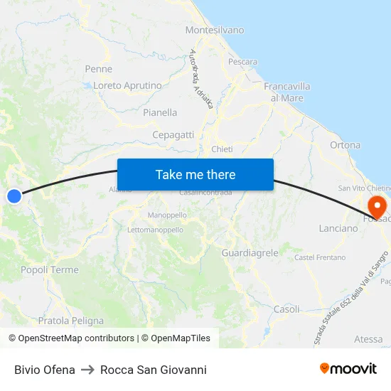 Ofena Junction to Rocca San Giovanni map