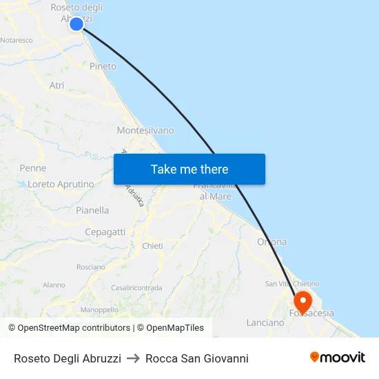 Roseto Degli Abruzzi to Rocca San Giovanni map