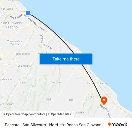 Pescara | San Silvestro - Nord to Rocca San Giovanni map