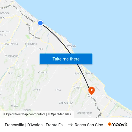 Francavilla | D'Avalos - Fronte Farmacia to Rocca San Giovanni map