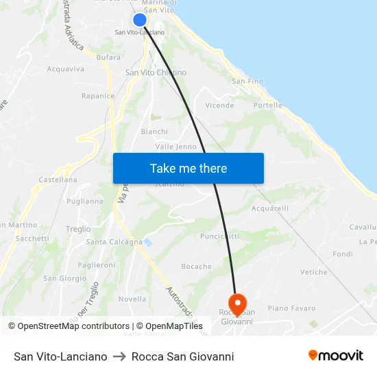 San Vito-Lanciano to Rocca San Giovanni map