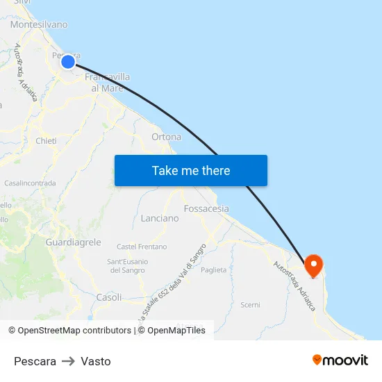 Pescara to Vasto map
