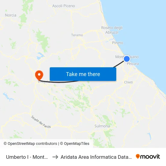 Umberto I - Montesilvano FS Sud to Aridata Area Informatica Database, Applicazioni E Reti map