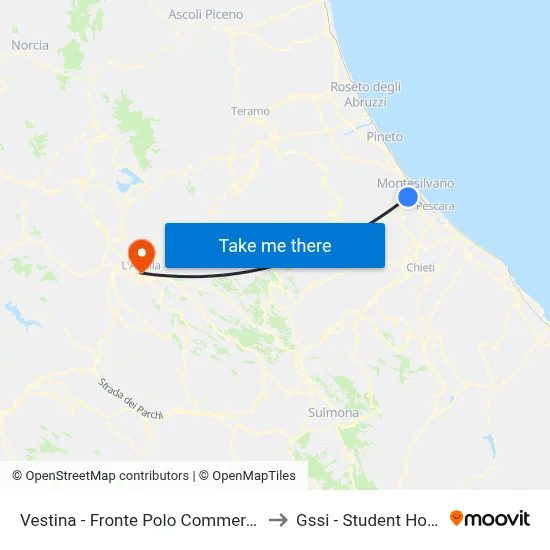 Vestina - Commercial Center Front to GSSI - Student House map