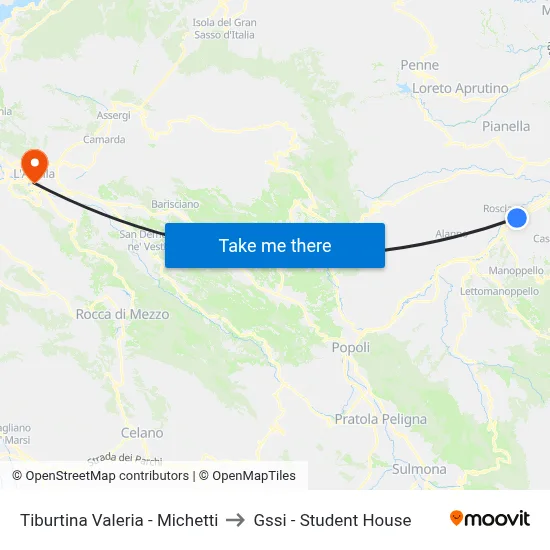 Tiburtina Valeria - Michetti to GSSI - Student House map