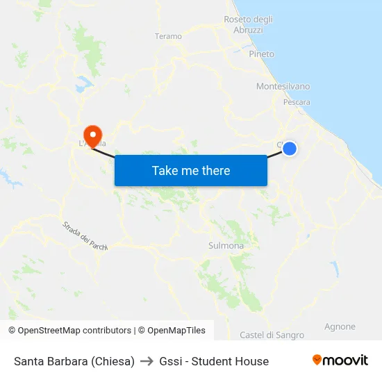 Santa Barbara (Church) to GSSI - Student House map