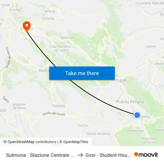 Sulmona - Central Railway Station to GSSI - Student House map