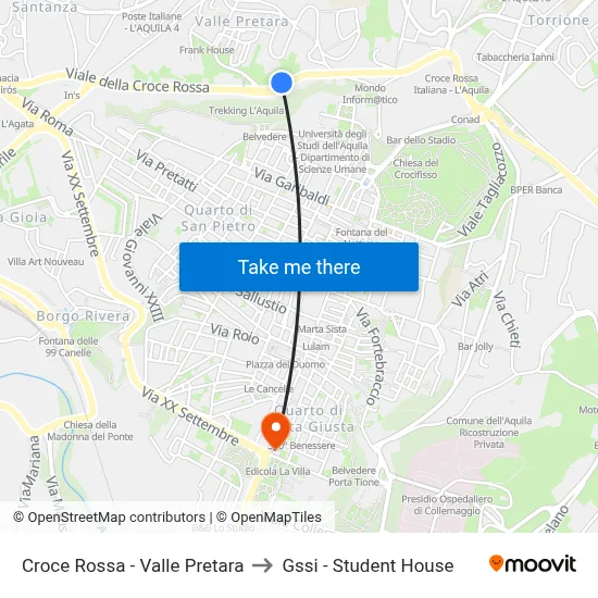 Red Cross - Valle Pretara to GSSI - Student House map
