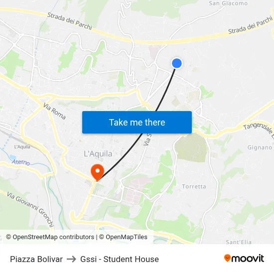 Bolivar Square to GSSI - Student House map