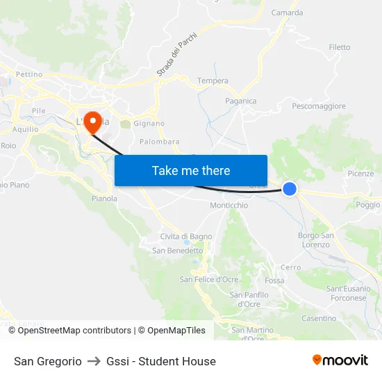 San Gregorio to GSSI - Student House map