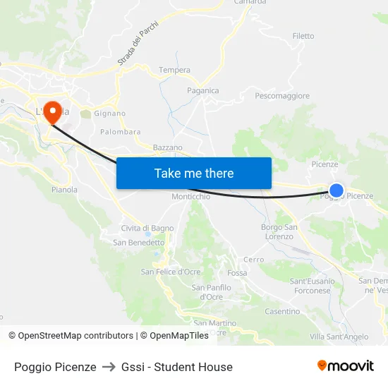 Poggio Picenze to GSSI - Student House map