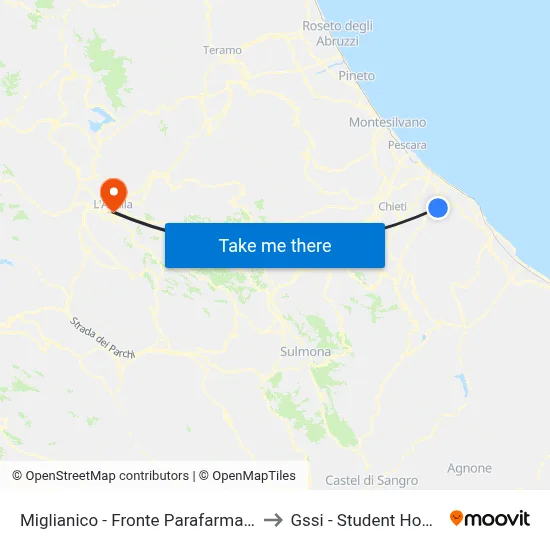Miglianico - Fronte Parafarmacia to GSSI - Student House map