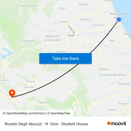 Roseto Degli Abruzzi to GSSI - Student House map