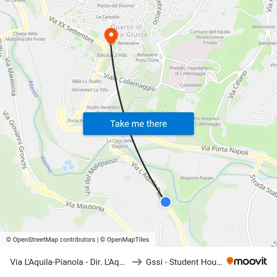 Via L'Aquila-Pianola - L'Aquila Direction to GSSI - Student House map