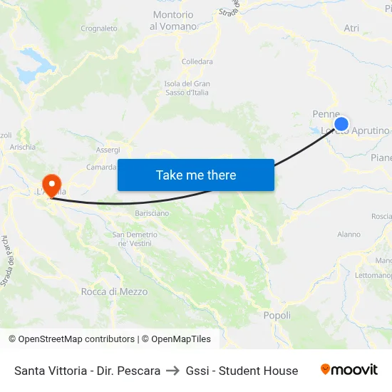 Santa Vittoria - Pescara Direction to GSSI - Student House map