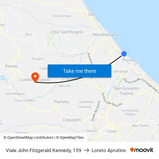 Viale John Fitzgerald Kennedy, 159 to Loreto Aprutino map