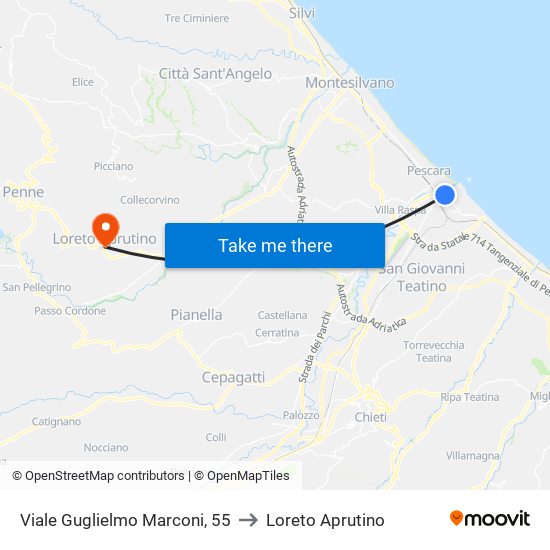 Viale Guglielmo Marconi, 55 to Loreto Aprutino map