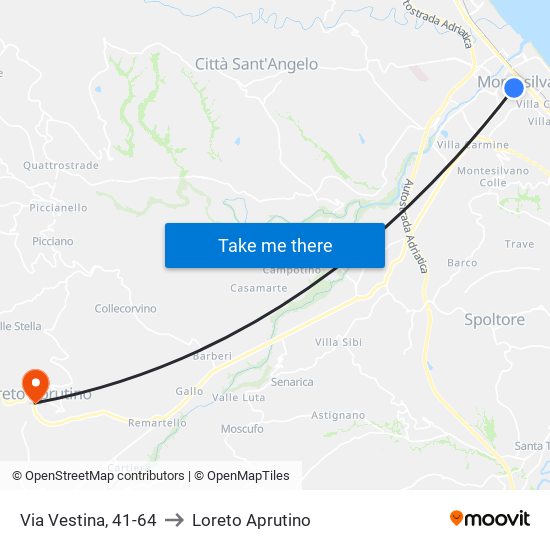 Via Vestina, 41-64 to Loreto Aprutino map
