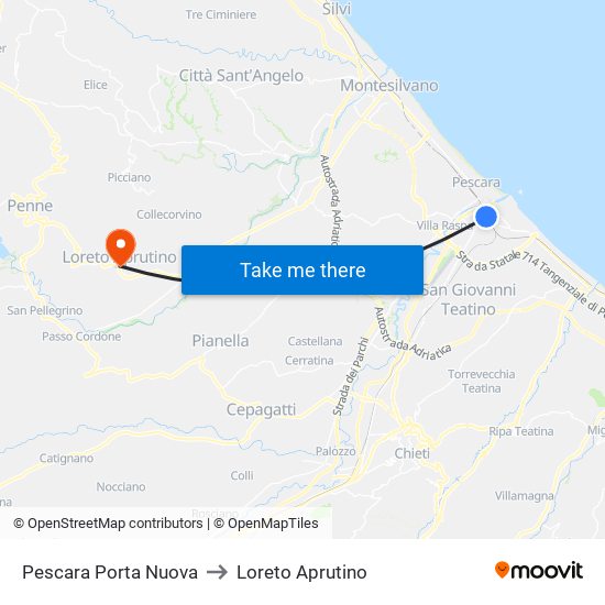 Pescara Porta Nuova to Loreto Aprutino map